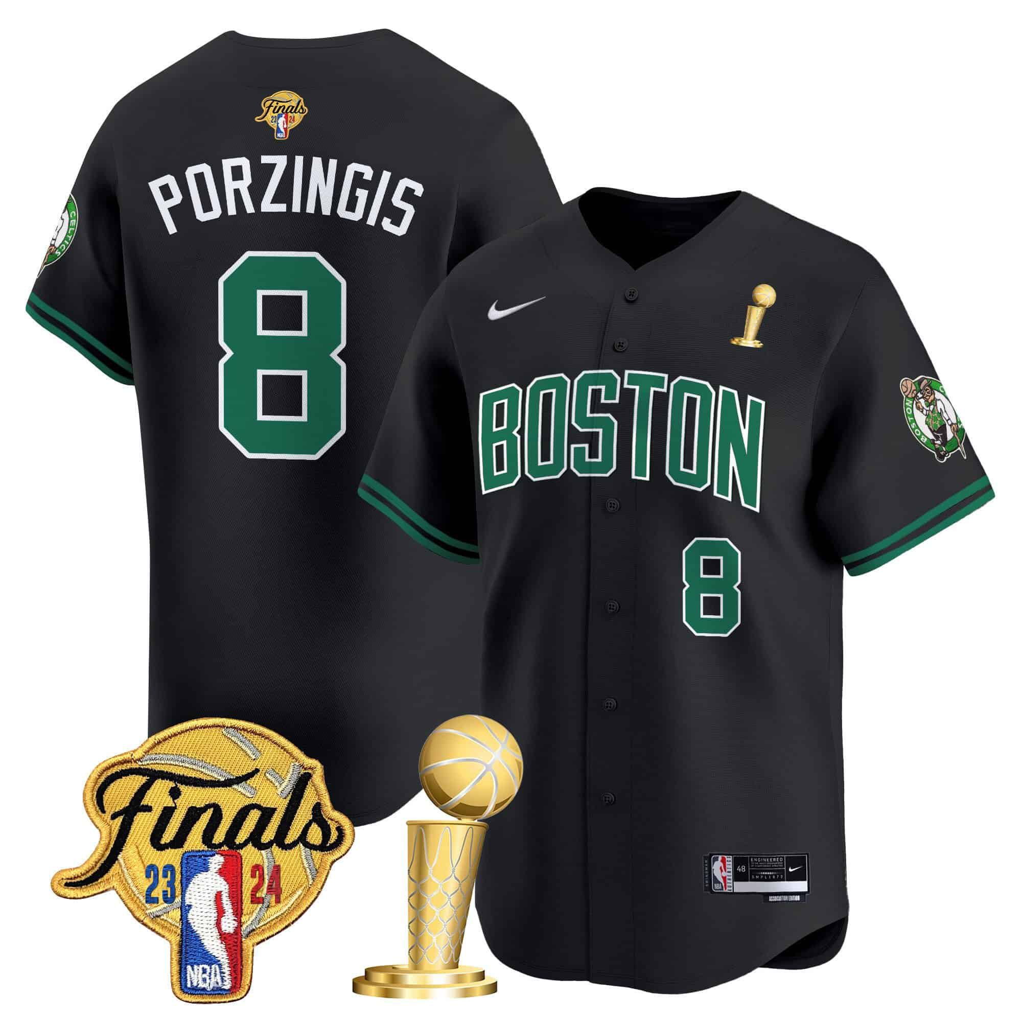 Men Boston Celtics #8 Porzingis Black 2024 Nike Final & Champions Patch Baseball NBA Jersey->boston celtics->NBA Jersey